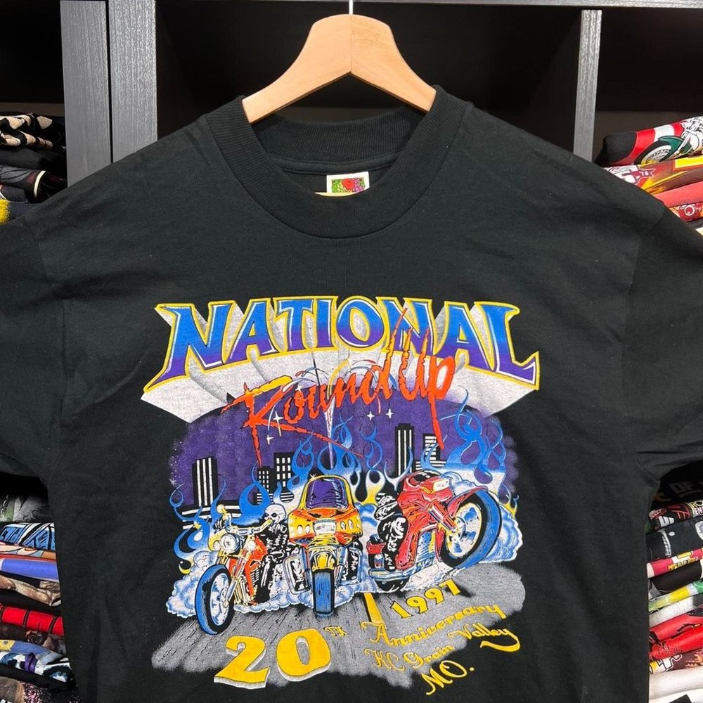 Vintage 90s 1997 National Biker Round Up Biker Tee Size L
